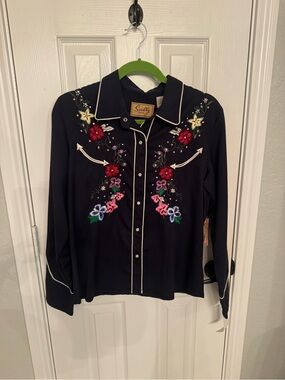 Scully Navy Western Floral Embroidered Snap Shirt